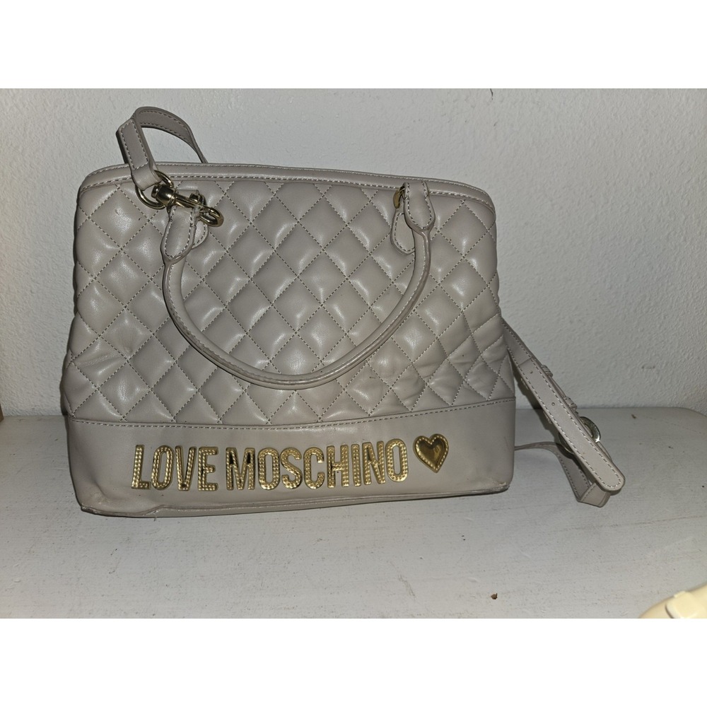 Love Moschino Womens Quilted Purse Shoulder Bag Cream